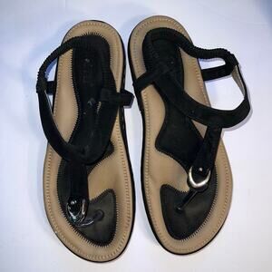 Womens Slip On Summer Sandals Shoes Flats Suede Strap Black Size 40 8